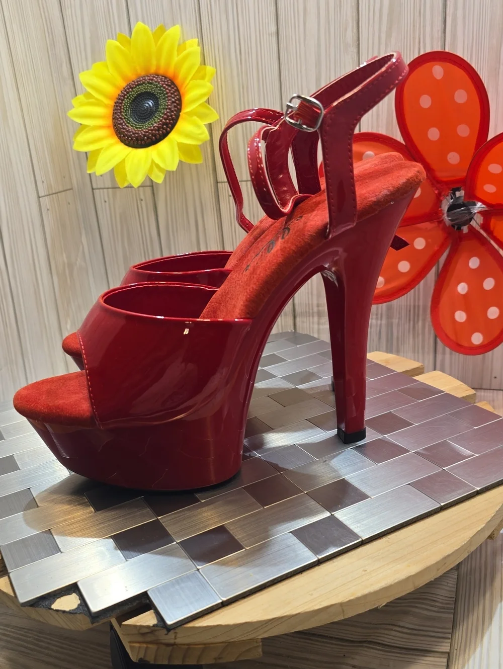 Ellie Red Patent Platform High Heel Sandals - 6 Inch Stiletto